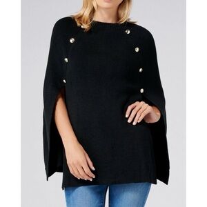 Ever New Black Fiona Knitted Button Poncho
